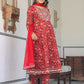Janasya Bright Cotton Yoke Embroidery A-Line Kurta Set | Swadesiicart