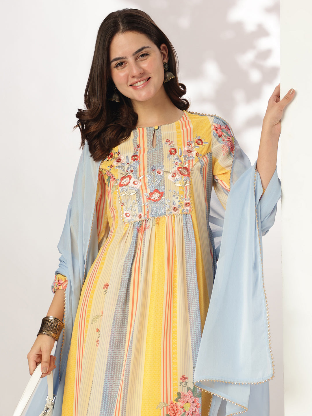 Janasya Light Georgette Embroidered A-Line Kurta Set | Swadesiicart