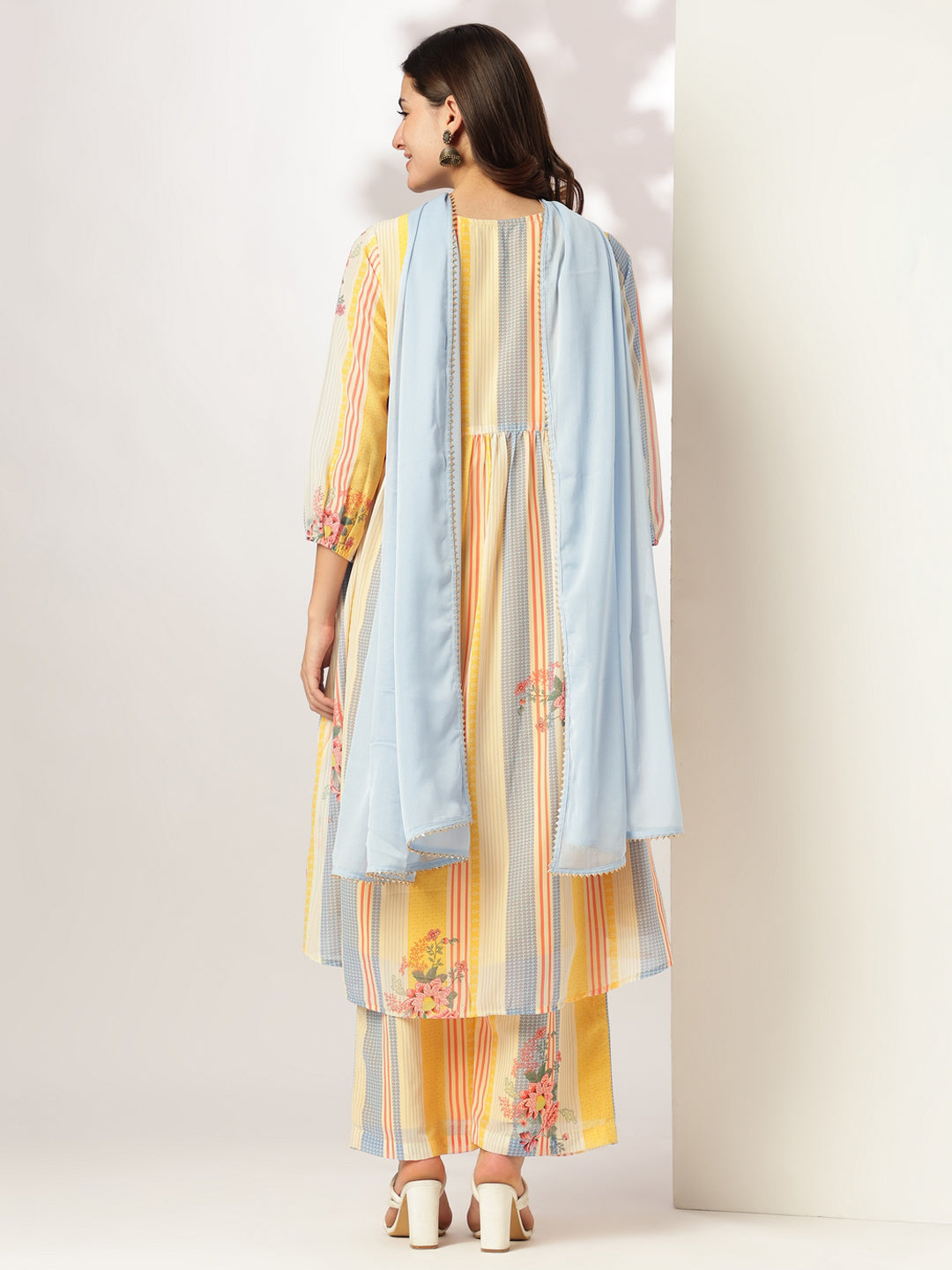 Janasya Light Georgette Embroidered A-Line Kurta Set | Swadesiicart