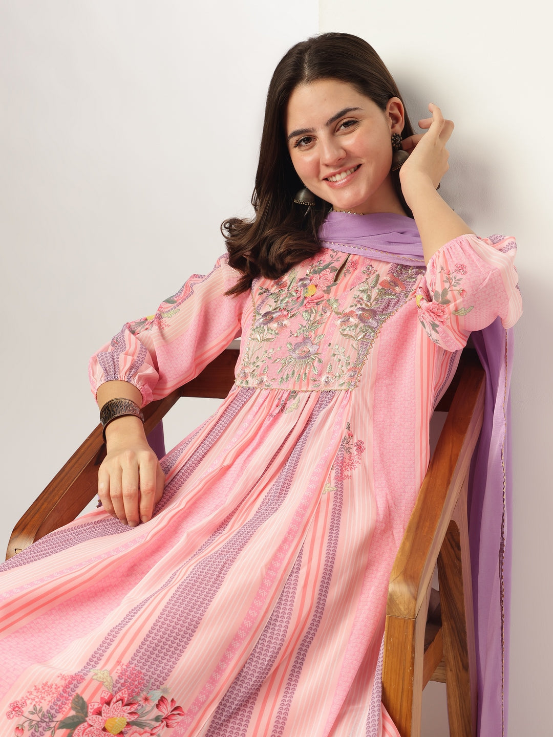 Janasya Light Georgette Embroidered A-Line Kurta Set | Swadesiicart