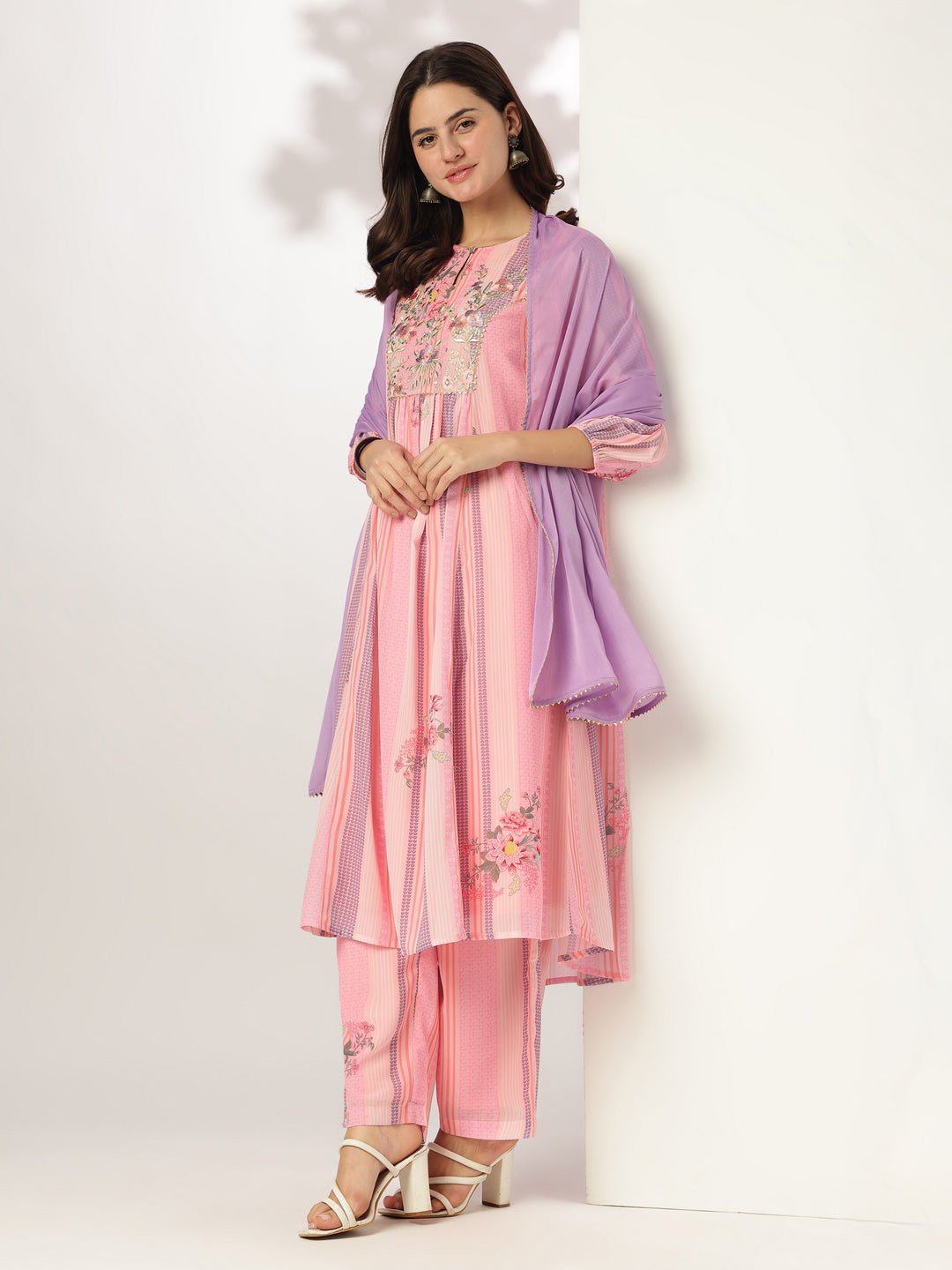Janasya Light Georgette Embroidered A-Line Kurta Set | Swadesiicart