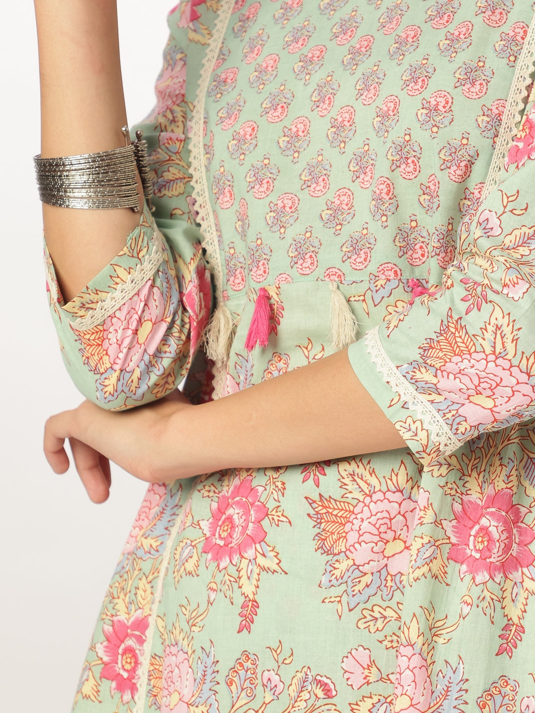 Janasya Light Cotton Floral A-Line Kurta Set | Swadesiicart
