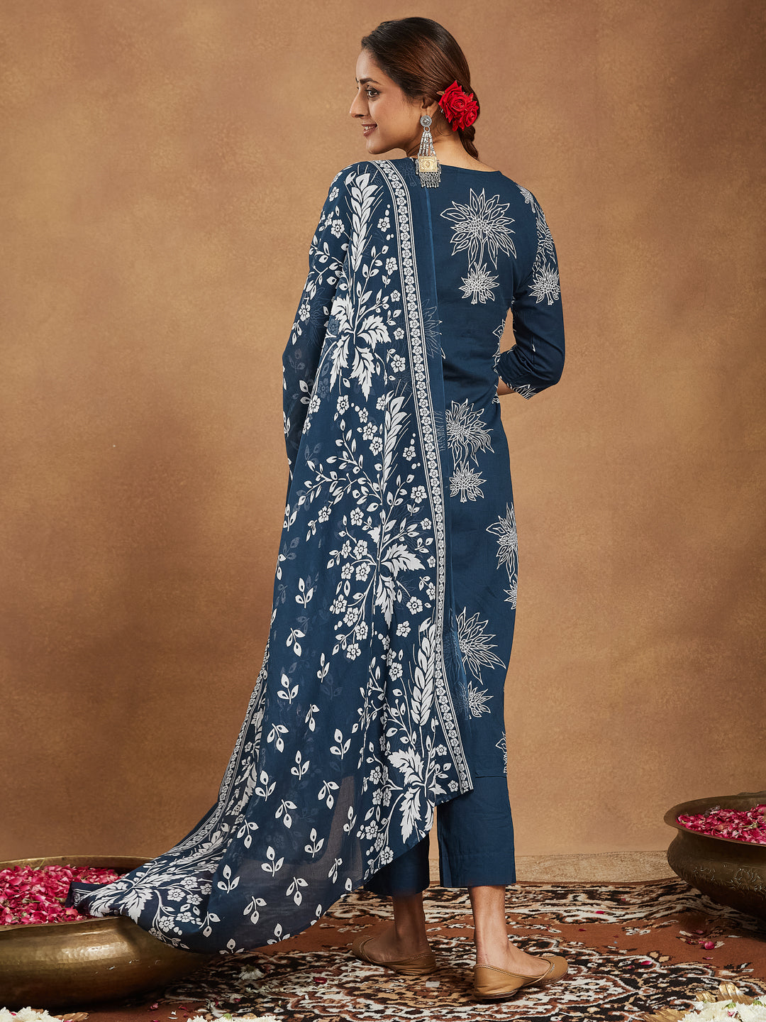 Janasya Bright Cotton Floral A-Line Kurta Set | Swadesiicart