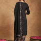 Janasya Dark Cotton Floral A-Line Kurta Set | Swadesiicart