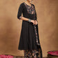 Janasya Dark Cotton Floral A-Line Kurta Set | Swadesiicart