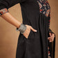 Janasya Dark Cotton Floral A-Line Kurta Set | Swadesiicart
