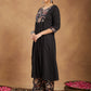 Janasya Dark Cotton Floral A-Line Kurta Set | Swadesiicart
