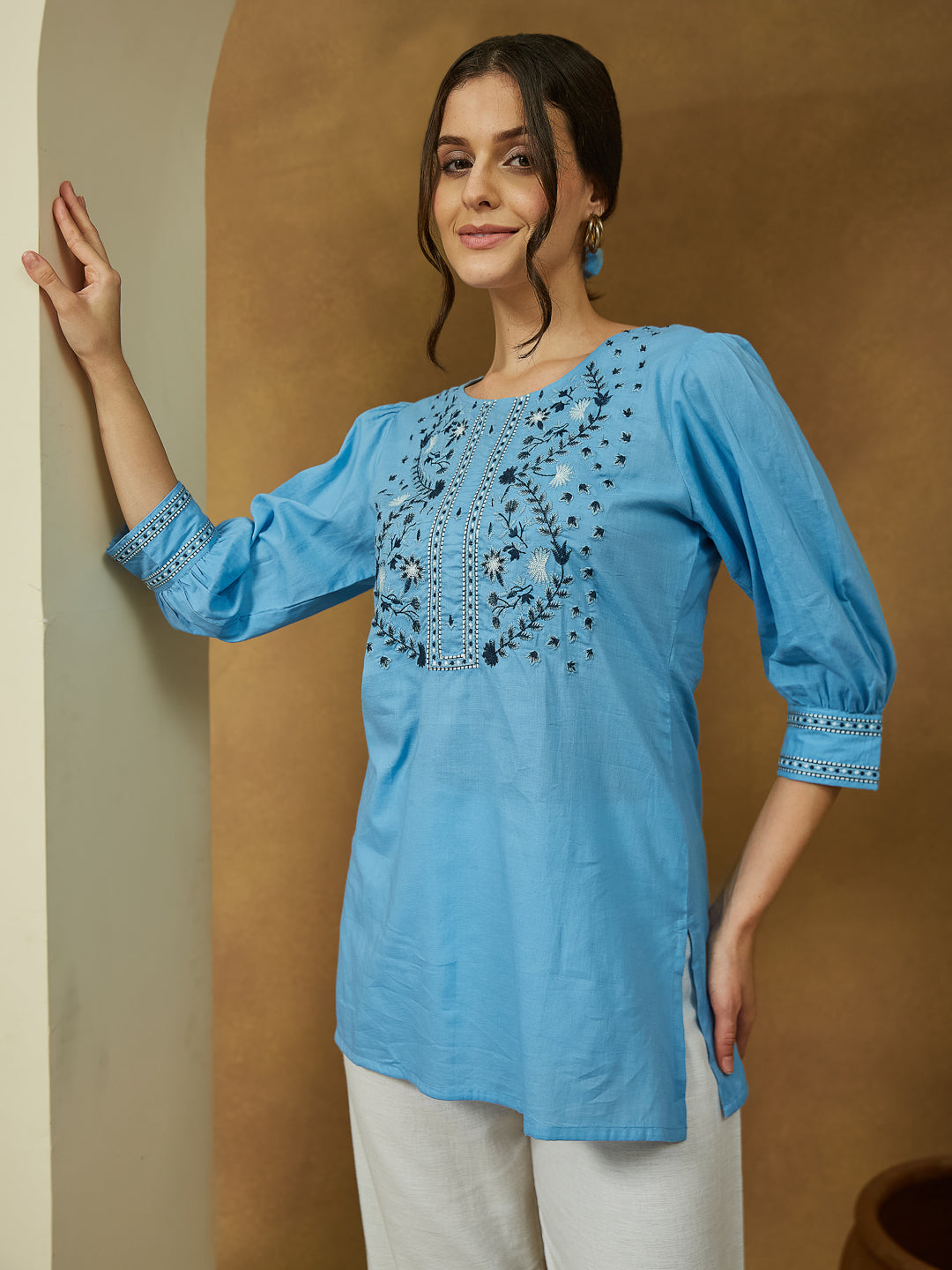 Janasya Light Cotton Embroidered Straight Tunic | Swadesiicart