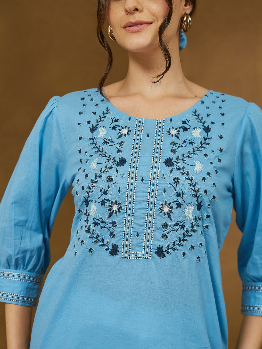 Janasya Light Cotton Embroidered Straight Tunic | Swadesiicart
