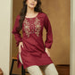 Janasya Dark Rayon Embroidered Straight Tunic | Swadesiicart