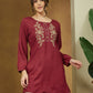Janasya Dark Rayon Embroidered Straight Tunic | Swadesiicart