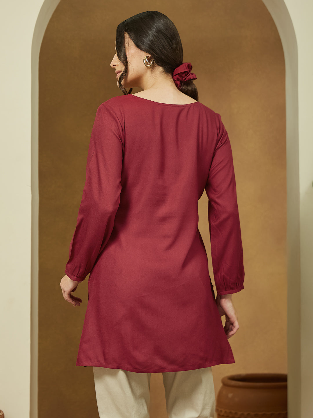Janasya Dark Rayon Embroidered Straight Tunic | Swadesiicart