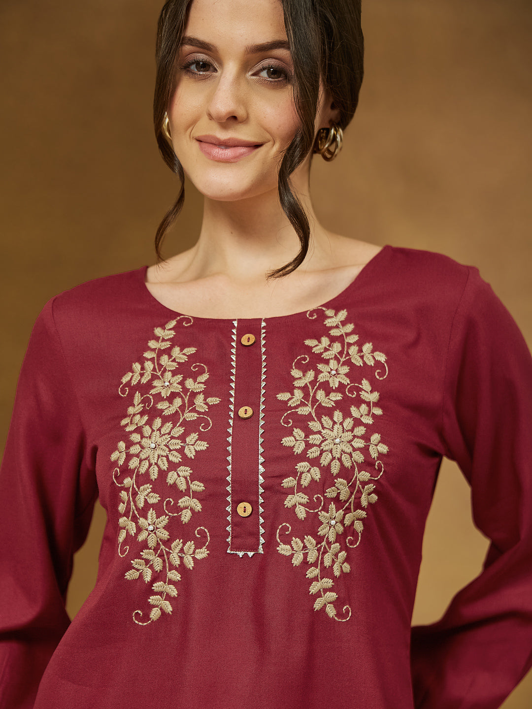 Janasya Dark Rayon Embroidered Straight Tunic | Swadesiicart