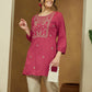Janasya Dark Rayon Embroidered Straight Tunic | Swadesiicart
