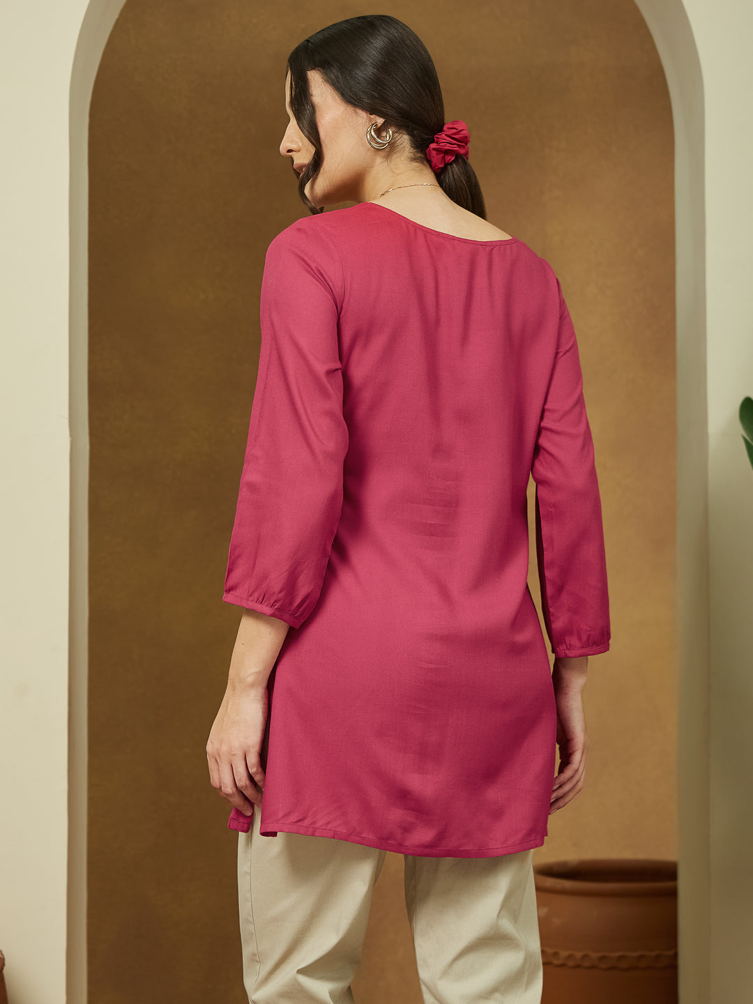 Janasya Dark Rayon Embroidered Straight Tunic | Swadesiicart