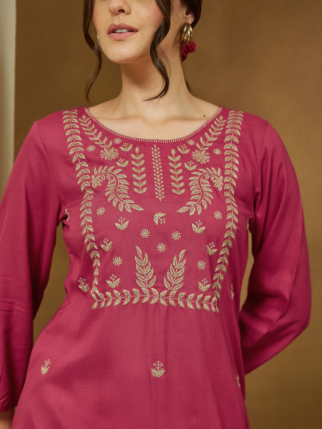 Janasya Dark Rayon Embroidered Straight Tunic | Swadesiicart