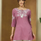 Janasya Dark Cotton Embroidered Straight Tunic | Swadesiicart