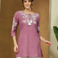 Janasya Dark Cotton Embroidered Straight Tunic | Swadesiicart