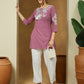 Janasya Dark Cotton Embroidered Straight Tunic | Swadesiicart