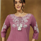 Janasya Dark Cotton Embroidered Straight Tunic | Swadesiicart
