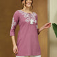 Janasya Dark Cotton Embroidered Straight Tunic | Swadesiicart