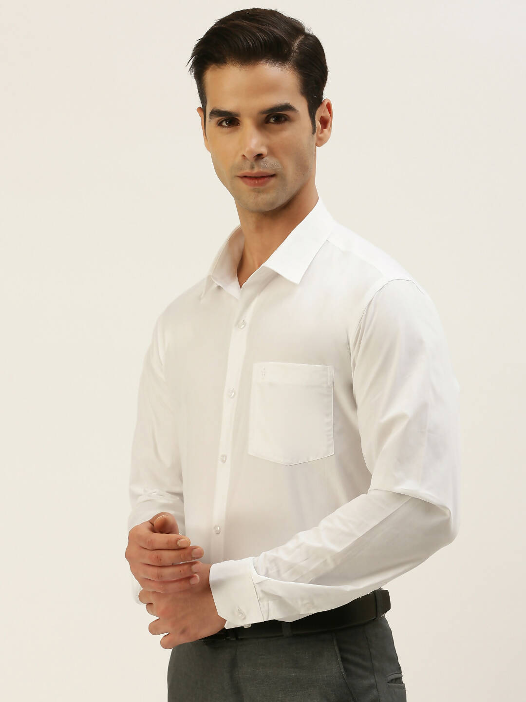 Ramraj Cotton Mens Full Sleeve Formal 100 % Cotton White Shirt | Swadesiicart