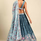 House of Panchhi Teal Blue Chinon Sequins embroidery Lehenga choli & Dupatta | Swadesiicart