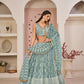 Aastha Fashion Ocean Blue Butterfly Net White Cotton Thread Work, Zari Work And Sandwich Sequence Work Embroidery Wedding Wear Lehenga Choli