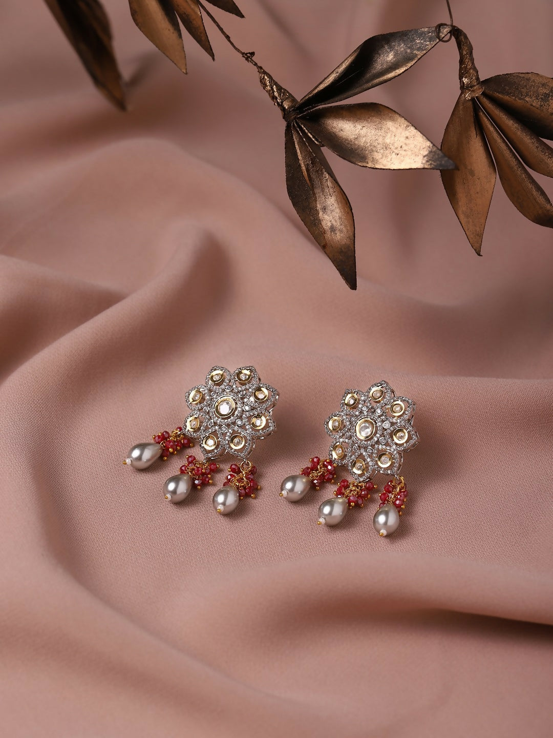 Diamond & Semi Precious Stone Earrings- Ruby Raang | Swadesiicart