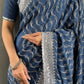 Vastranavya Sea Blue Chinnon Silk Embroidery Multi Sequence & Arco Cut Work Ready to Wear Saree | Swadesiicart
