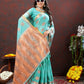 Lorenvalley Fashion Skyblue Cotton with Woven Design Zari Weaving Saree - Swadesiicart