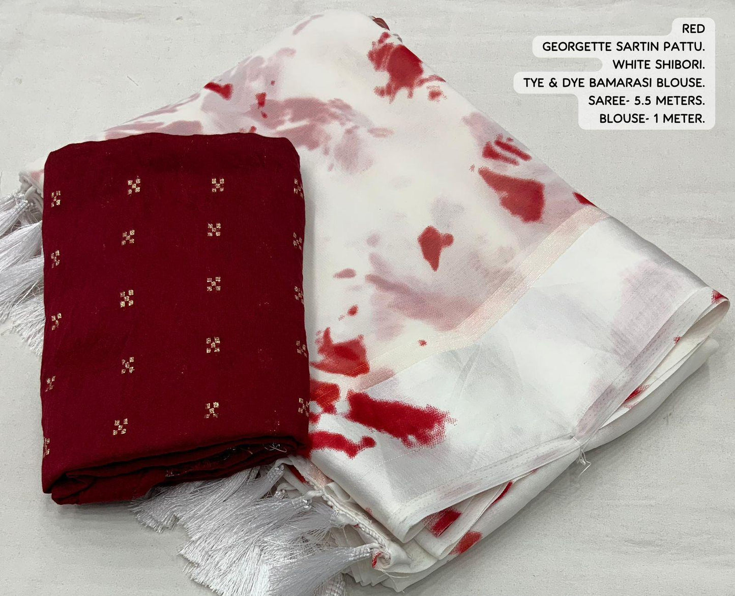 Red Poly Georgette Tie and Dye Saree with Unstitched Blouse - Hiral Fashion | Swadesiicart
