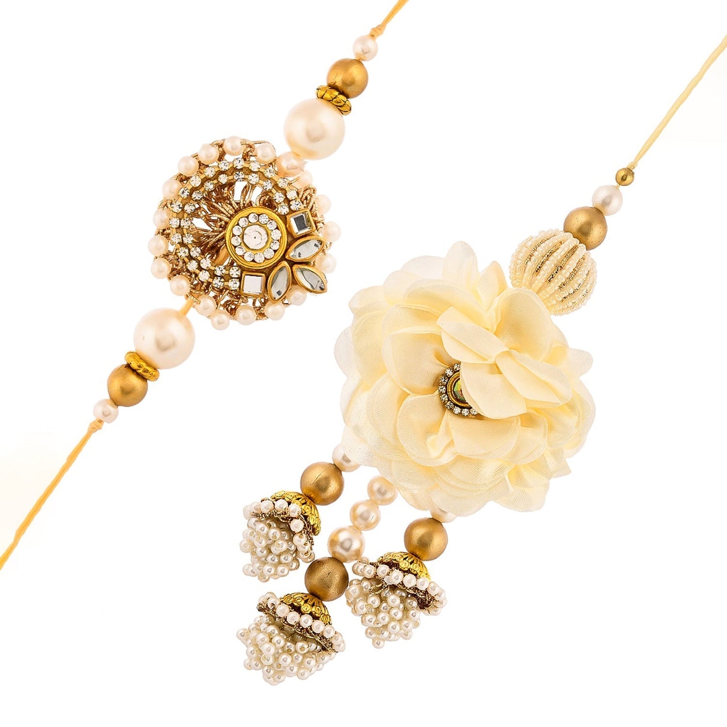 trueBrowns X Voylla White Pearls And Kundan Gems Bhaiya Bhabhi Lumba Rakhi | Swadesiicart