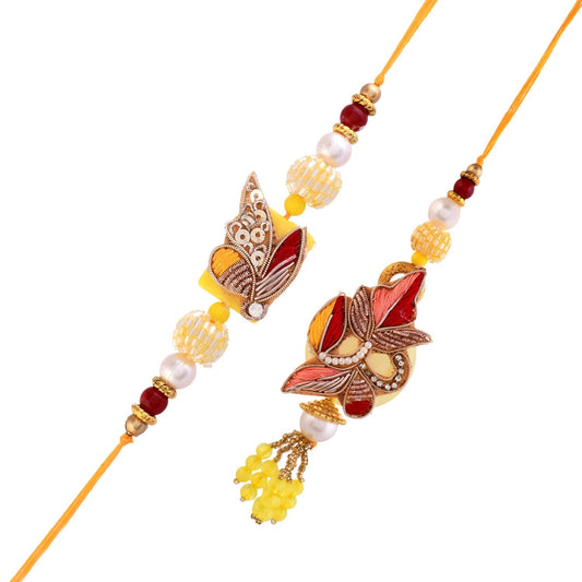 trueBrowns X Voylla Faux Pearls And Kundan Gems Bhaiya Bhabhi Lumba Rakhi | Swadesiicart