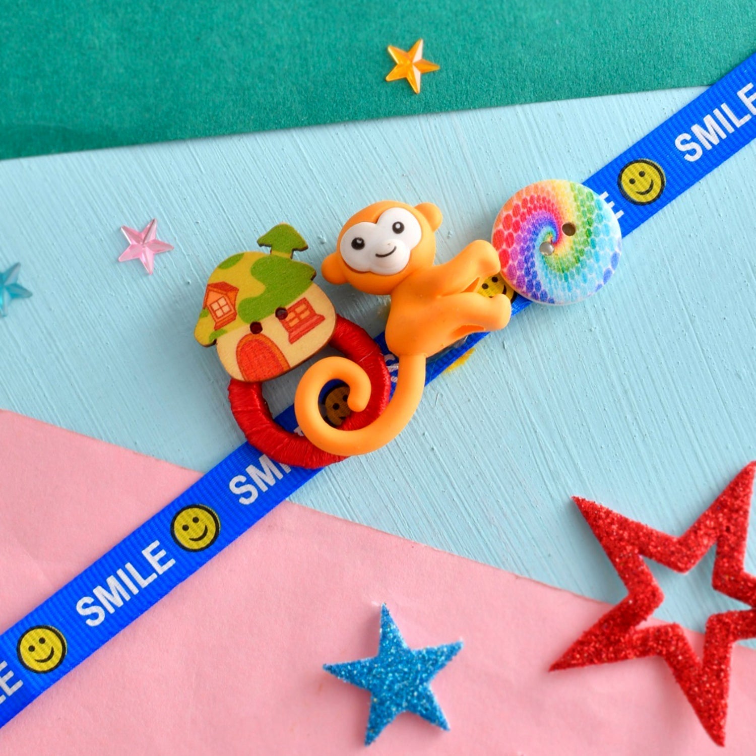 trueBrowns X Voylla Colourful Monkey And Pinwheel Kids Rakhi For Kids | Swadesiicart