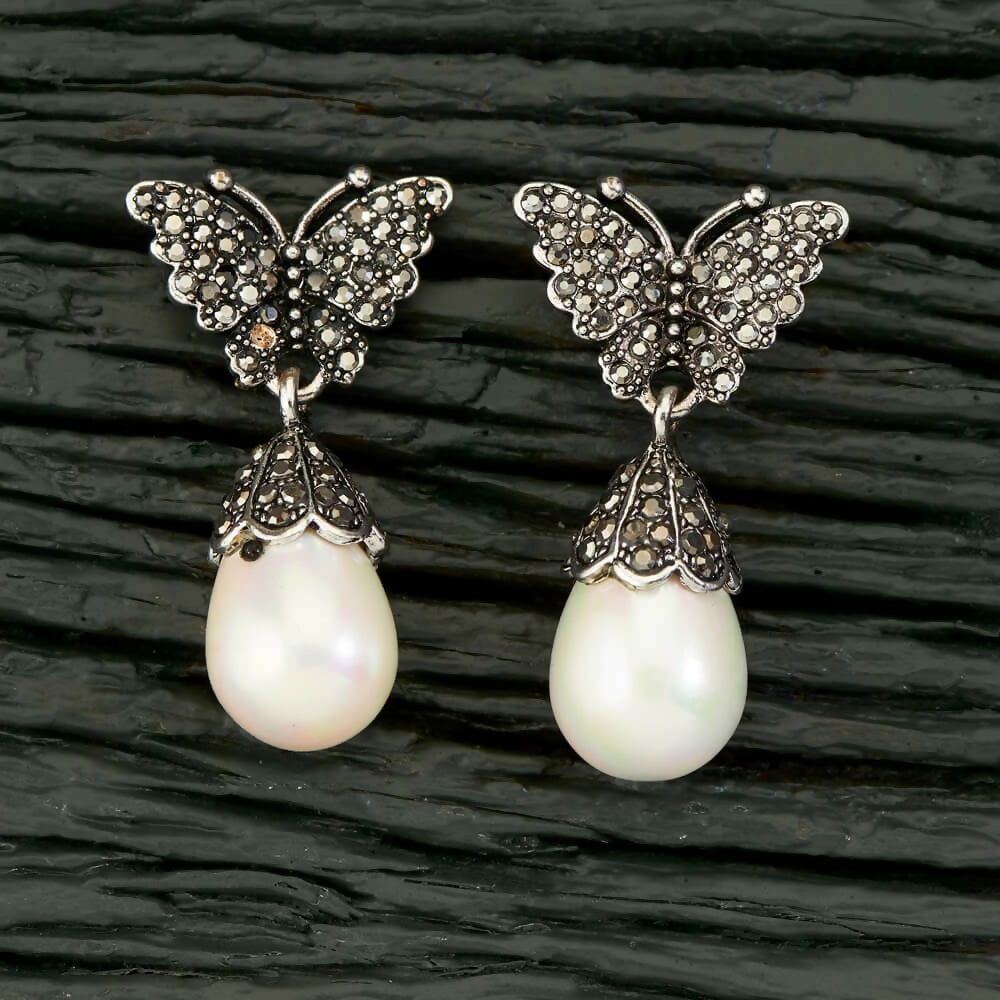 Joban Fashion Women Brass Silver Black Ad Earrings - Swadesiicart