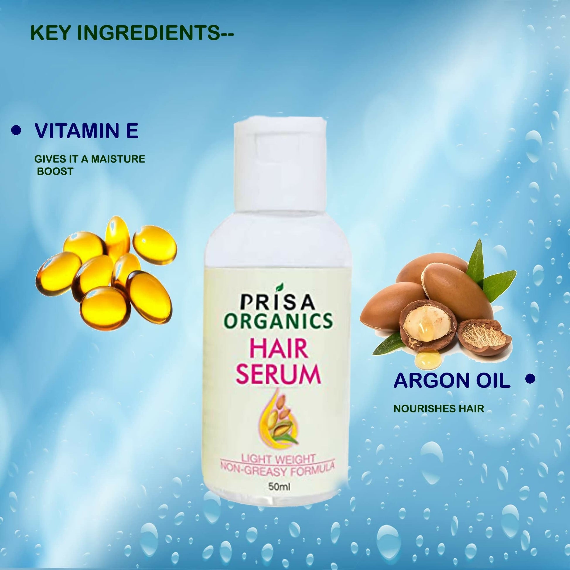 Prisa Organics Hair Serum With Argan Oil & Vitamin E - Promotes Hair Growth, Prevents Hair Loss and Thinning - Swadesiicart