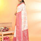 Joban Fashion White & Rani Pink Plain With Weaving Border Banarasi Silk Sarees | Swadesiicart