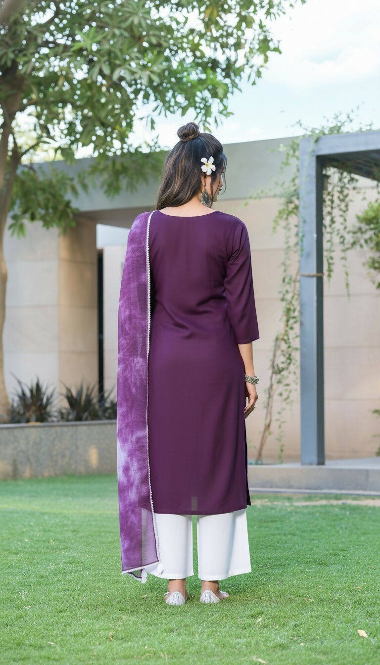 BulBul Pooja Rayon Purple Kurta Set with Dupatta - Swadesiicart