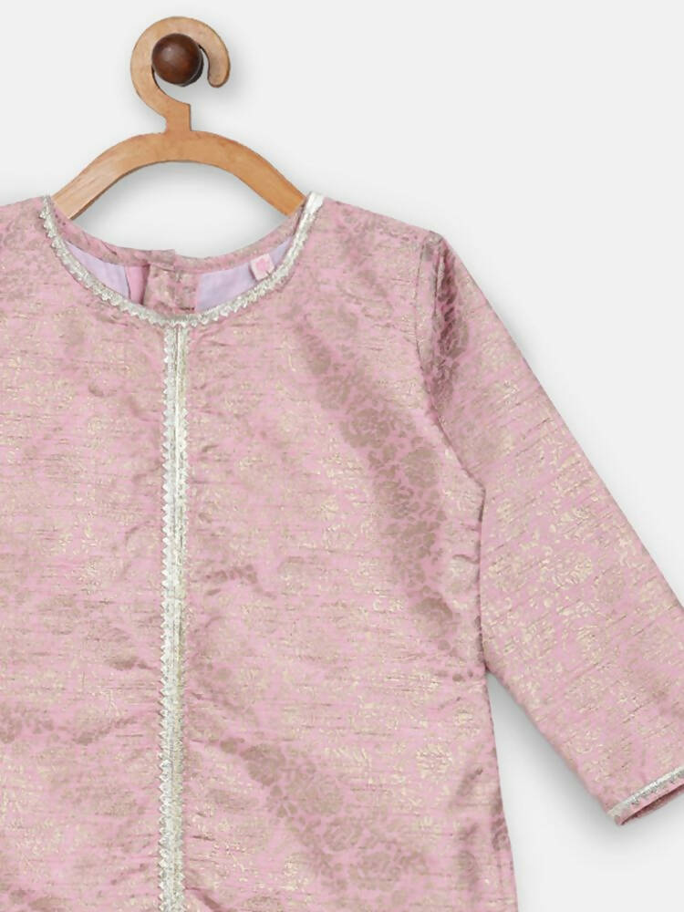 Ahalyaa Pink Poly Silk Straight Kids Kurta Palazzo Set For Girls | Swadesiicart