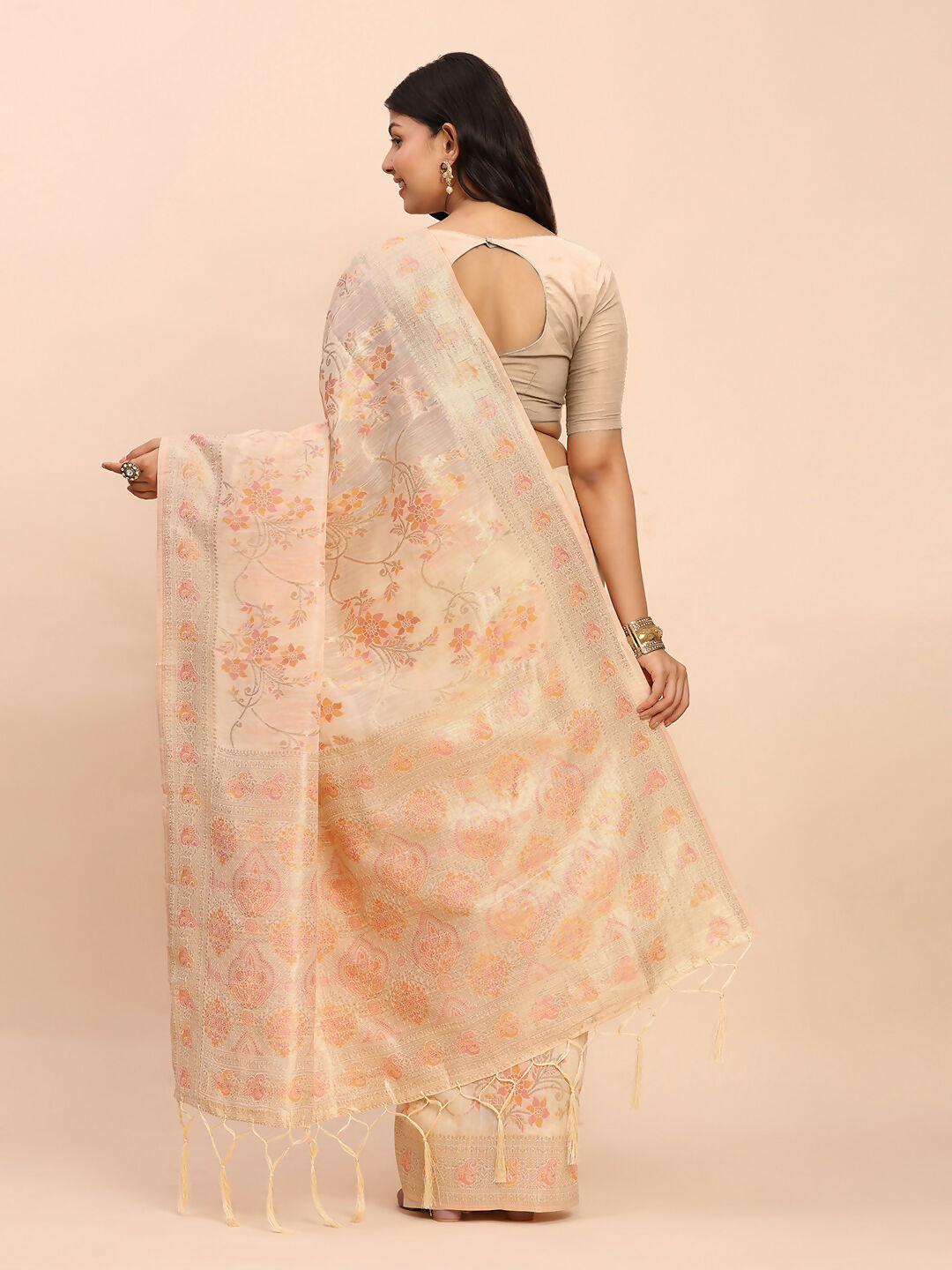 Shree Shyam Fashion Linen Cotton Off White Saree