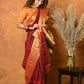 Very Much Indian Handloom Pure Cotton Linen Saree With Golden Border - Dark Maroon | Swadesiicart