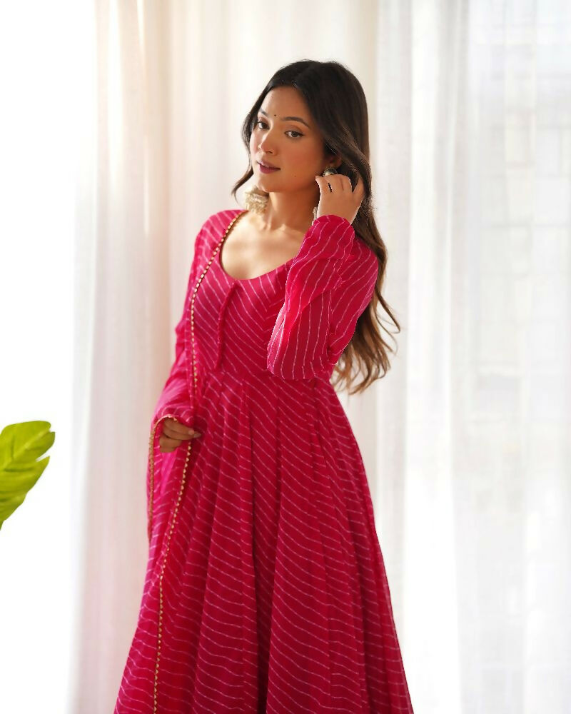 Joban Fashion Rani Pink Kurta Set Georgette Sequence Embroidery Work - Swadesiicart