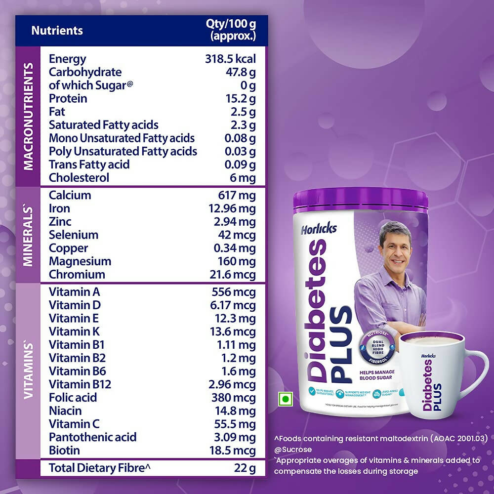 Horlicks Diabetes Plus - Sugar Free Protein Powder, Diabetic Nutrition Drink - Swadesiicart