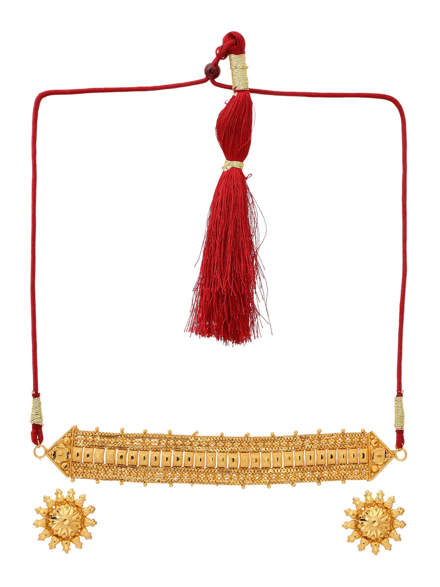 Ruby Raang Golden Choker with Round Studs | Swadesiicart
