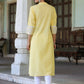 Juniper Women's Yellow Cotton Slub Embroidered Straight Kurta | Swadesiicart