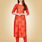 Jyoti Fashion Women's Orange Viscose Rayon Embroidered Kurta Pant Set | Swadesiicart