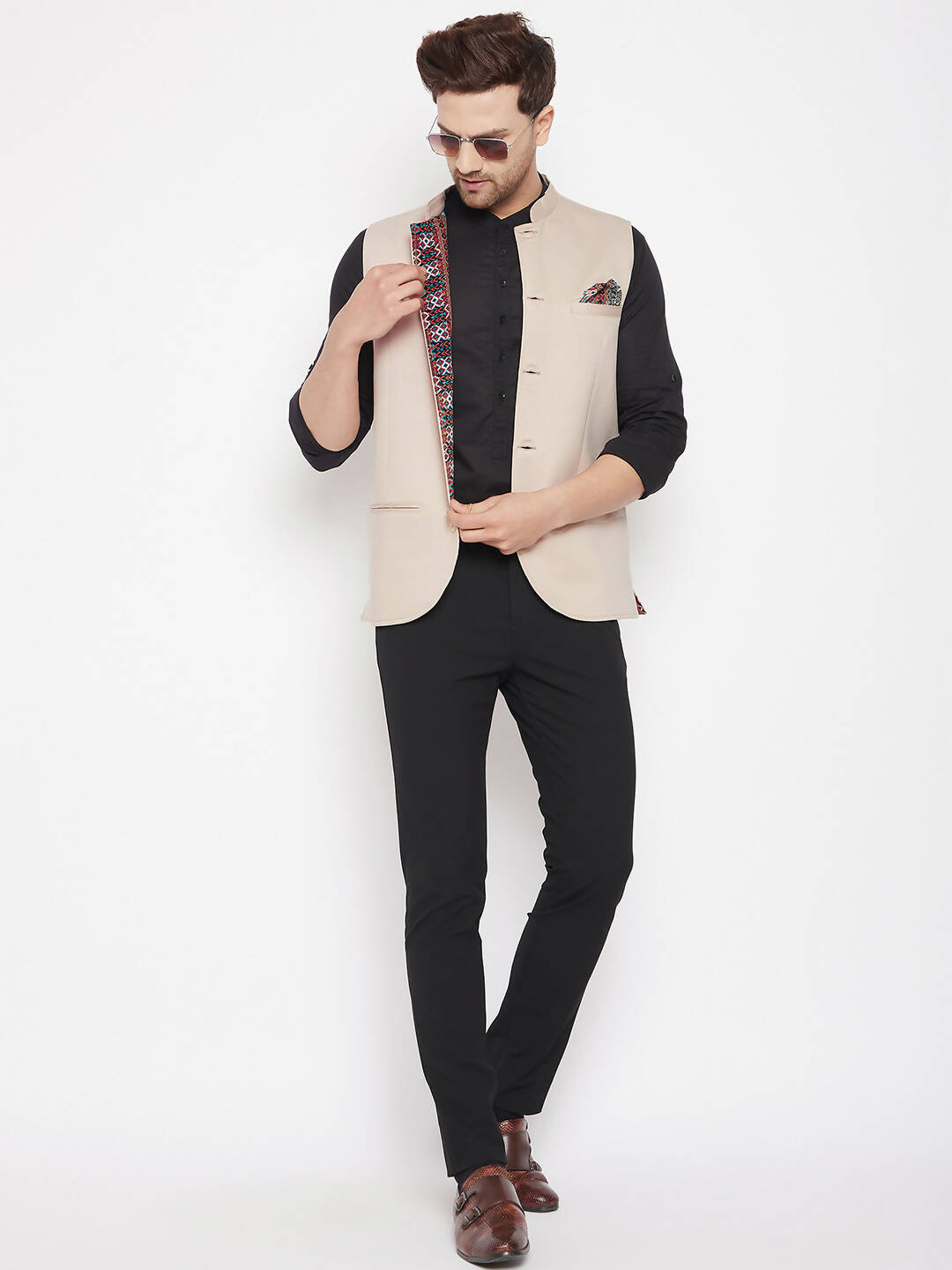 Even Apparels Cream Merino Men Woven Nehru Jacket BF715 | Swadesiicart