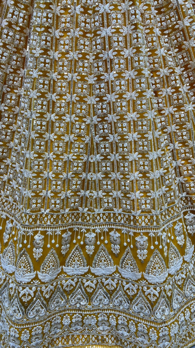 Jyoti Fashion Women's Yellow Bridal Net Fancy Sequins with Multi Thread Embroidered Wedding Lehenga Choli | Swadesiicart