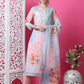 Jyoti Fashion Women's Multicolor Cotton Geometric Digital Print with Jari & Crystal Kurta with Trouser & Dupatta | Swadesiicart